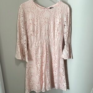 Lulu's Pink Peplum A-line Dress with 3/4 Sleeves